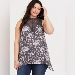 Torrid Grey Illusion Sharkbite Gauze Tank